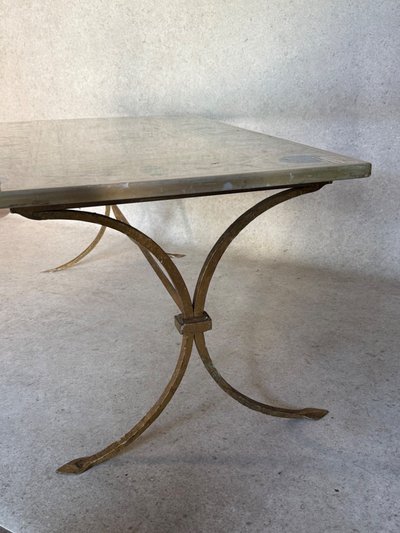 Wrought-iron coffee table with marble top