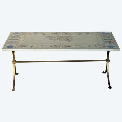 Wrought-iron coffee table with marble top
