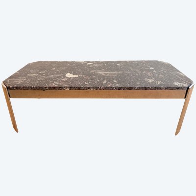 TABLE BASSE EN MARBRE ET CHROME, ITALIE, VERS 1970.