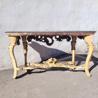Große Konsole L178cm, lackiertes und vergoldetes Holz mit Mecca, Anfang 18.