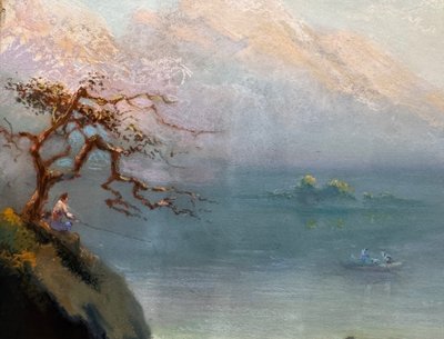 Paysage animé  de montagne et rivière 