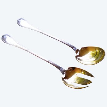 Magnificent salad plate in silver and vermeil model Rubans silversmith Christofle