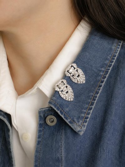 Double clip or blanc diamants - Années 1940