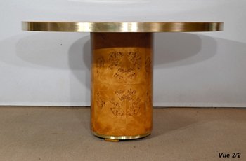 Table Ronde en Loupe de Thuya et Métal Doré – 1980