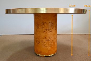 Table Ronde en Loupe de Thuya et Métal Doré – 1980