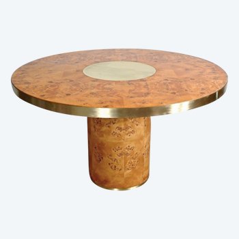 Round Table in Cedar burl and gold metal - 1980