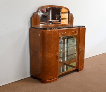 Veneered sideboard with burr cedar and black marble, Maison Stourm - 1940