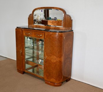 Veneered sideboard with burr cedar and black marble, Maison Stourm - 1940