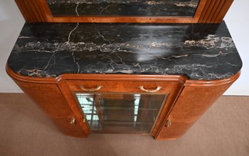 Veneered sideboard with burr cedar and black marble, Maison Stourm - 1940