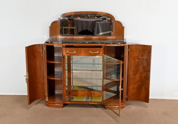 Veneered sideboard with burr cedar and black marble, Maison Stourm - 1940
