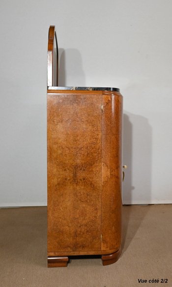 Veneered sideboard with burr cedar and black marble, Maison Stourm - 1940
