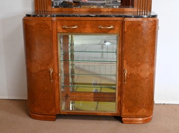 Veneered sideboard with burr cedar and black marble, Maison Stourm - 1940