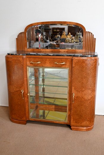 Veneered sideboard with burr cedar and black marble, Maison Stourm - 1940