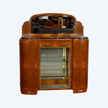 Veneered sideboard with burr cedar and black marble, Maison Stourm - 1940