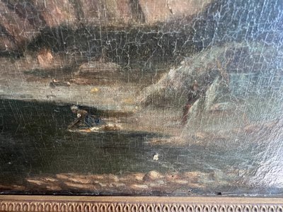 Öl auf Leinwand "Das Dorf in den Bergen" Signatur des Künstlers XX Jahrhundert