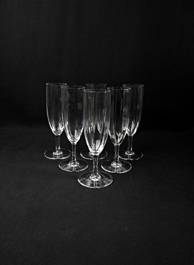 Set di 6 flûte da champagne in cristallo Montaigne Optic di Baccarat degli anni '60