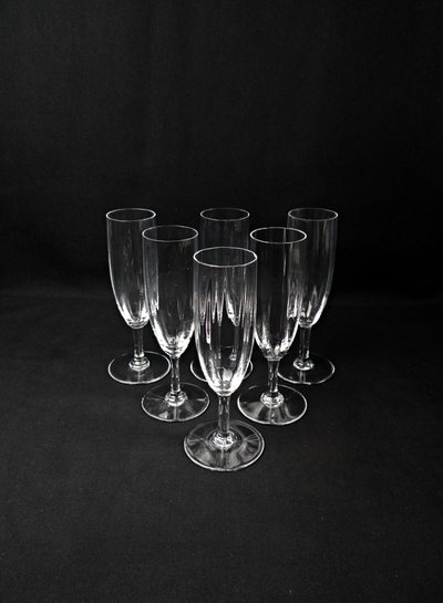 Set di 6 flûte da champagne in cristallo Montaigne Optic di Baccarat degli anni '60