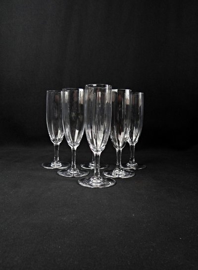 Set di 6 flûte da champagne in cristallo Montaigne Optic di Baccarat degli anni '60