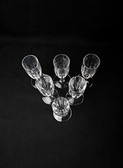 Set di 6 flûte da champagne in cristallo Montaigne Optic di Baccarat degli anni '60