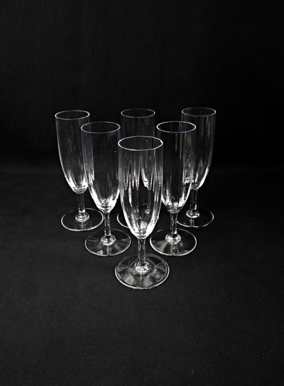 Set di 6 flûte da champagne in cristallo Montaigne Optic di Baccarat degli anni '60