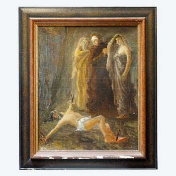 Christ and three characters, oil on canvas XIXth century