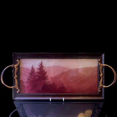 Jacques Gruber Glass Tray with Mountain Landscape, circa 1910