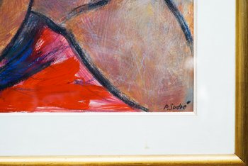 Pierre SUDRÉ, Akt einer Frau. Öl auf Papier unter Glas
