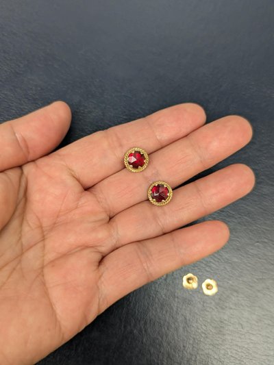 Grenats de PERPIGNAN & Or 18ct Clous d'Oreilles Bijou traditionnel Catalan 