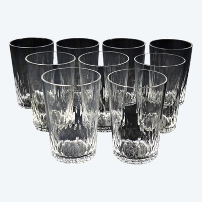 Baccarat set of 9 Richelieu-style diamond-point crystal goblets