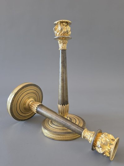  Pair of "flaming" candlesticks, Empire period.