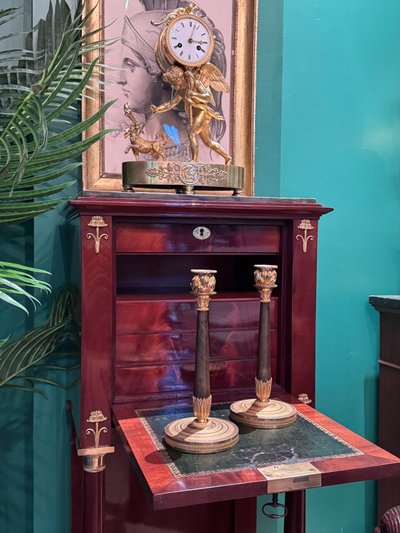  Pair of "flaming" candlesticks, Empire period.