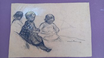  Three young children /drawing by Claude Firmin