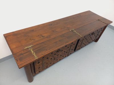 Low brutalist sideboard by Georges Robert, made of dark pine, from the 1950s–1960s