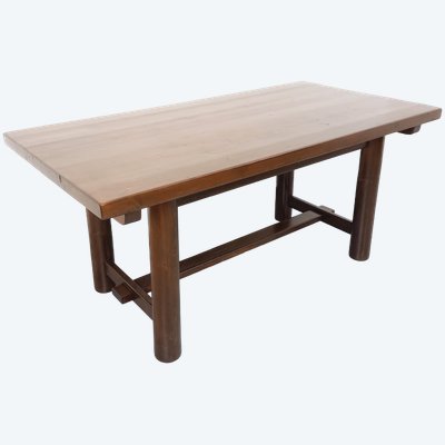 Rectangular Brutalist dining table by Georges Robert, made of dark pine, from the 1950s and 1960s
