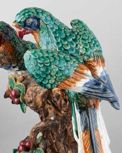 Glazed Terracotta with Parrots, 19th Century