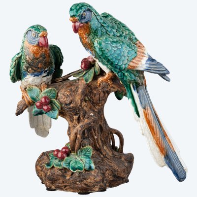 Glazed Terracotta with Parrots, 19th Century