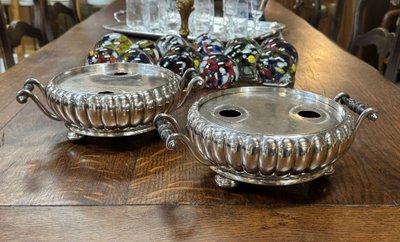 Pair of silver-plated flat heaters from the 1950s