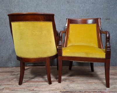 Paire de fauteuils Empire aux dauphins en acajou – époque XIXe siècle 