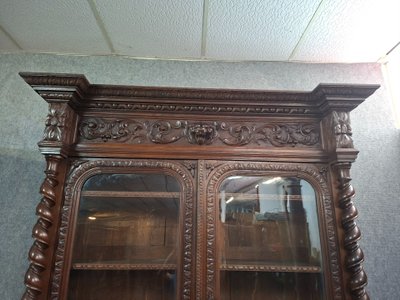 Henri II-style hunting lodge sideboard in carved oak, late 19th century