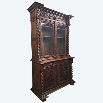 Henri II-style hunting lodge sideboard in carved oak, late 19th century