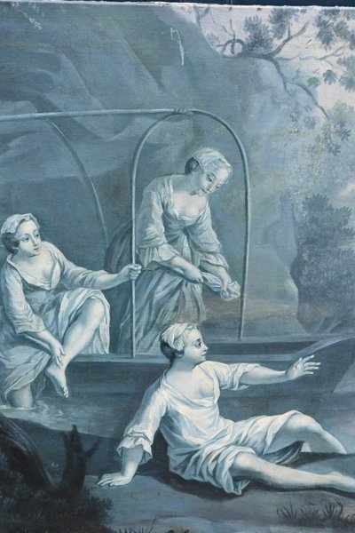 Coppia di tele in tonalità sfumate di blu, opera di Lancret, XVIII secolo