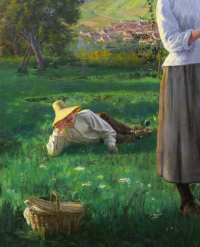 Eugène DECISY, Mi ama... un po'... tantissimo!, quadro raffigurante una coppia in un paesaggio