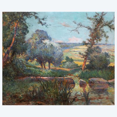 André VAUTIER, Paesaggio provenzale con stagno, dipinto