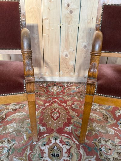 Coppia di poltrone stile Impero – Braccioli Delfino – Faggio e velluto
