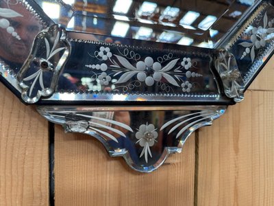 Specchio veneziano ottagonale – epoca Napoleone III – Vetro molato inciso