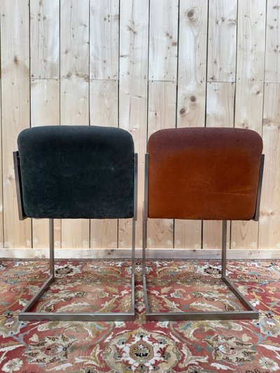 Suite di 8 sedie – Epoca 1970 – Base a slitta in acciaio inox