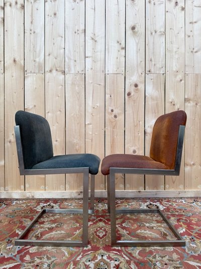 Suite di 8 sedie – Epoca 1970 – Base a slitta in acciaio inox