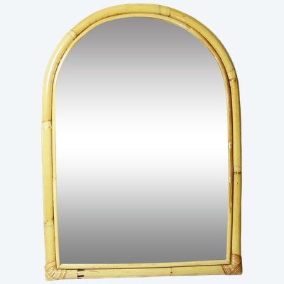 Grande specchio da parete a forma di arco in bambù, stile Riviera, anni '50-'60