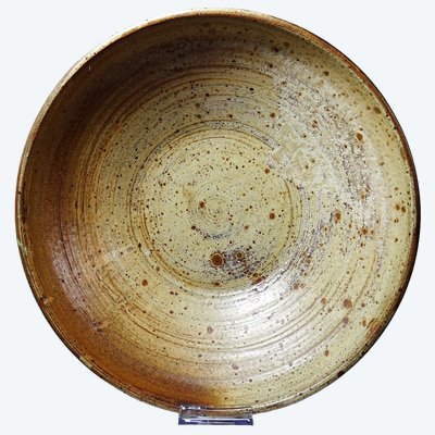Large vintage Puisaye stoneware fruit bowl, attributed to Jean-Pierre Prudhomme