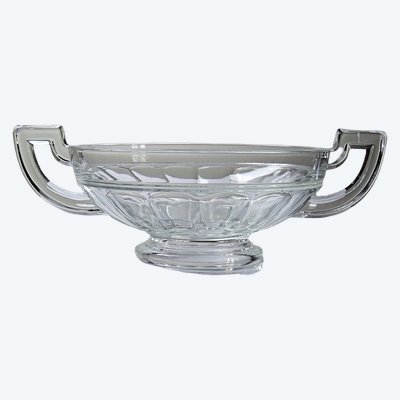 Art Deco-style glass goblet, in the style of Val Saint Lambert, with wide handles